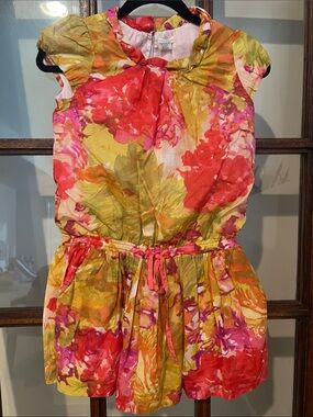 Crewcuts Multicolor Watercolor Floral Dress - Pink, Red, Yellow, Green